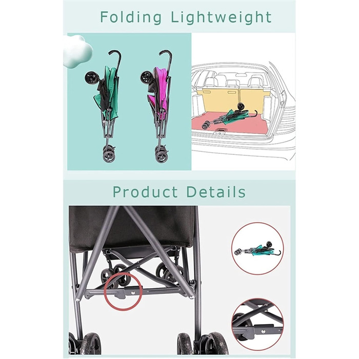 Легкий візок для собак та котів до 10 кг, чорний: дихаючий, без встановлення, з парасолькою