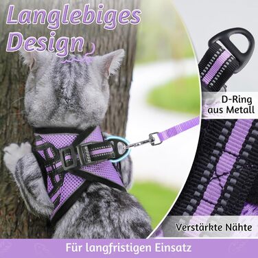 Нашийник та поводок для котів Rabbitgoo: безпечний, регульований, з відбиваючими смугами, для кошенят та дорослих котів, розмір M, світло-фіолетовий