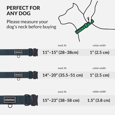 Міцний нашийник для собак великих та середніх порід – регульований, двошаровий нейлон, металева застібка, стійкий до розривів, ідеальний для активних собак (38-58 см), темно-синій