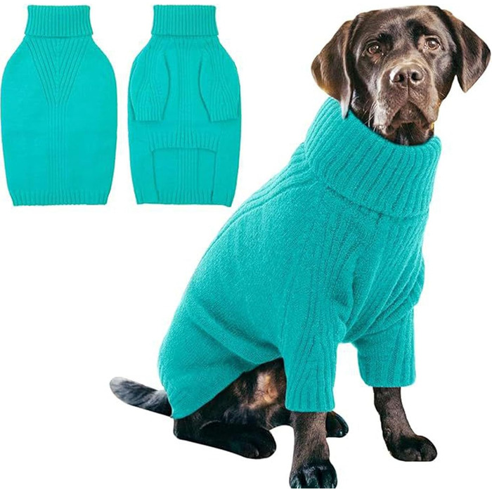 Теплий в'язаний пуловер для великих собак, термо-пуловер, святковий пуловер, ролkragen для великих собак, чорний. Підходить для хлопчиків та дівчаток.