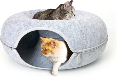 Котяча хатка-тунель із фетру 60x60x28 см, багатофункціональне ліжко для котів, м'яке іграшкове місце, світло-сірий