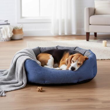 Кругле ліжко для собак та котів Baroni Home, розмір L, 50x65 см, м'яке, зручне, сіре та блакитне, для дому