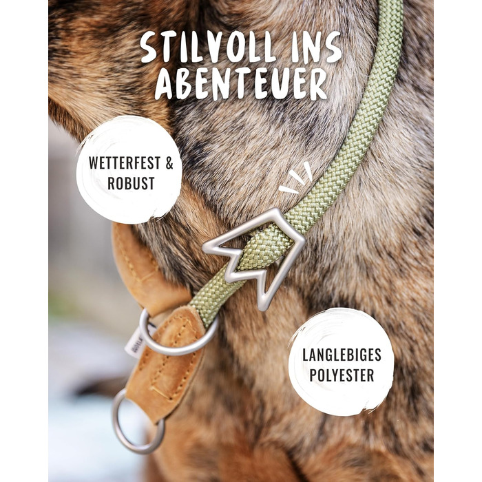 Нашийник для собак Rudelkönig Emma - Елегантний нашийник-стоп для собак з шкіри та нейлону, діаметр 12 мм, для великих собак, колір хакі