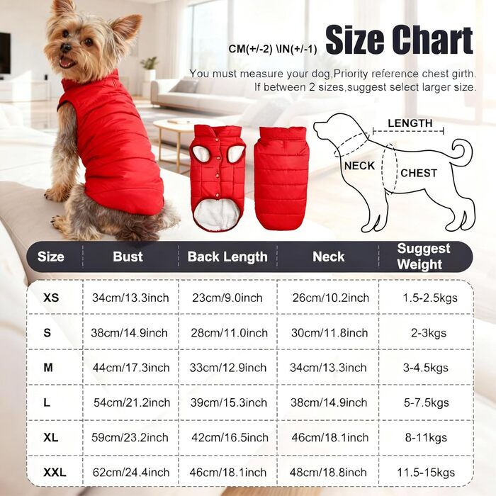 Теплий зимовий одяг для собак: водонепроникна куртка з флісу для великих собак. Зелений колір, розмір S, червоний.