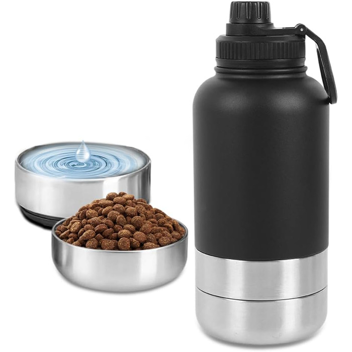Водяна пляшка для собак Ruioomeep з мисками для води та їжі, з нержавіючої сталі, для подорожей, прогулянок та активного відпочинку