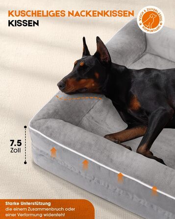 Ортопедичне ліжко для собак XL, корзина для собак, що можна прати, з піною у формі яйця, вологостійкий диван для собак з неслизьким дном та чотиристоронньою подушкою (світло-сірий, 117x76x19 см)