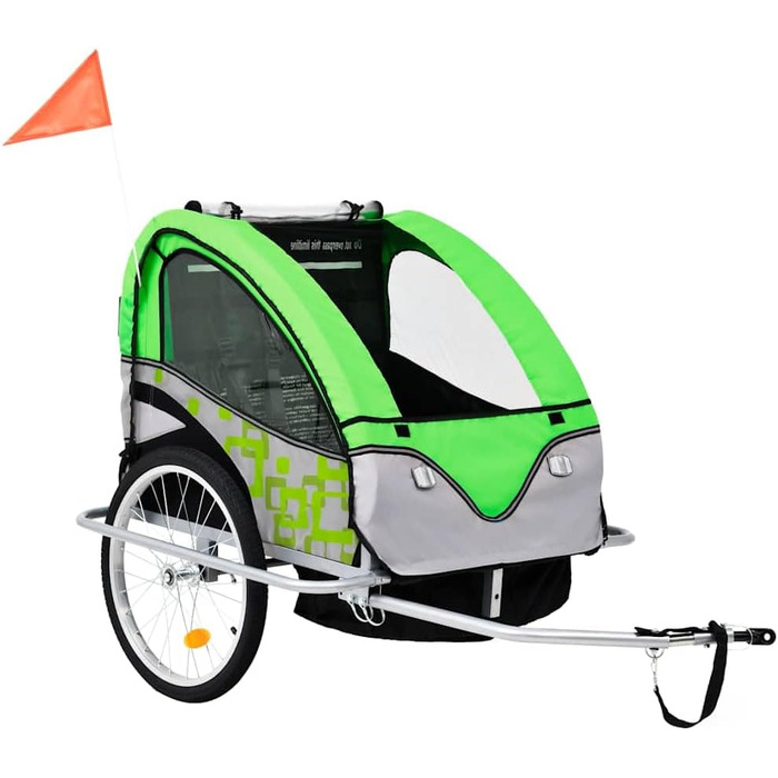 Причіп для собак та дітей 2-в-1: велосипедний причіп та візок, зелено-сірий. Для покупок, подорожей, велопрогулянок. Швидкий монтаж