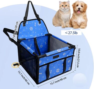 Складаний водонепроникний автосидіння для собак PetsHome з дихаючої оксфордської тканини, для малих і середніх собак, цуценят і домашніх тварин, синій