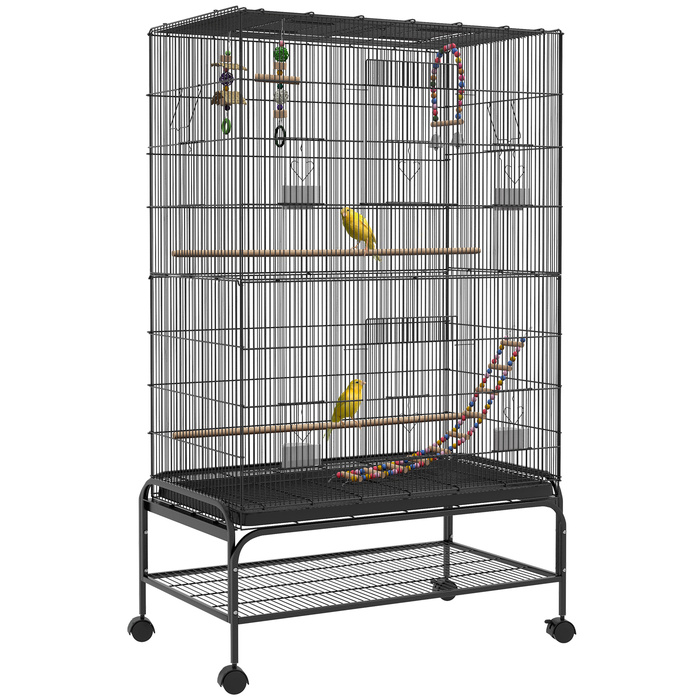 PawHut Клітка для птахів Вольєр з сідалами Bird Builder з полицею, колесами, знімний підлоговий піддон, вольєр з дверцятами, чорний | Аосом