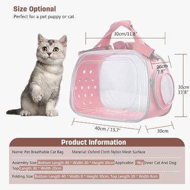 Транспортна переноска для собак та котів PETCUTE, складна та миюча, для подорожей літаком (Рожевий)