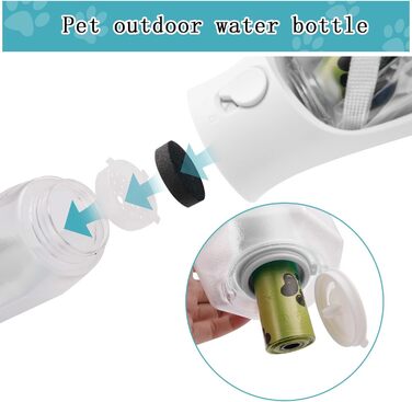 Водяна пляшка для собак на ходу, 600мл + 100мл корму, 5 шт. | Переносна пляшка для собак, поїлка для собак у подорожах