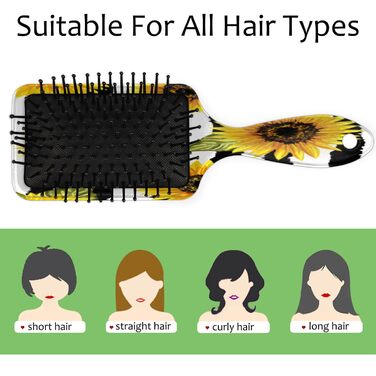 Щітка для волосся з акварельним малюнком собак, нейлонові щетинки для густого, кучерявого, тонкого, довгого, короткого, мокрого або сухого волосся, надає блиск та безпечна для волосся (квітковий малюнок соняшників)