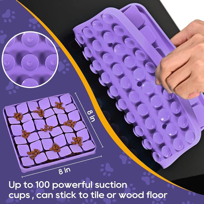 Силіконова килимок-нюхалка для собак, інтерактивна іграшка-головоломка, килимок для ласощів для собак, маленьких, середніх та великих порід, кроликів (фіолетовий) 20,3 x 20,3 см