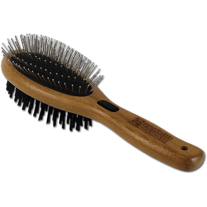 Набір для грумінгу Bamboo Groom Combo Brush I Подвійна щітка для тварин з коротким та середнім хутром I Щітка для собак та котів з закругленими щетинками та щетиною дикого кабана