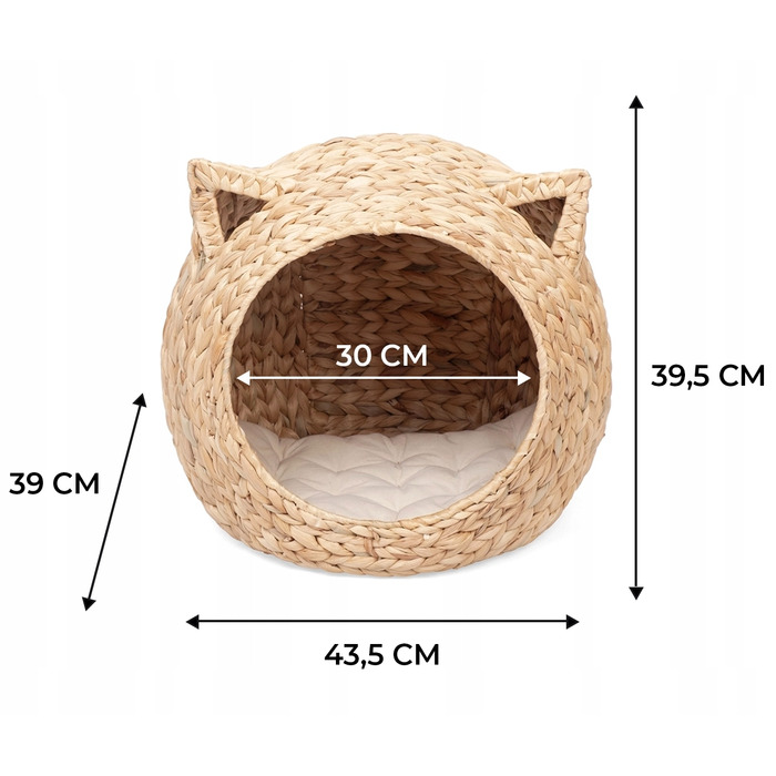 Ліжко-будиночок для кота: плетений кошик із водяного гіацинта з м'яким матрациком