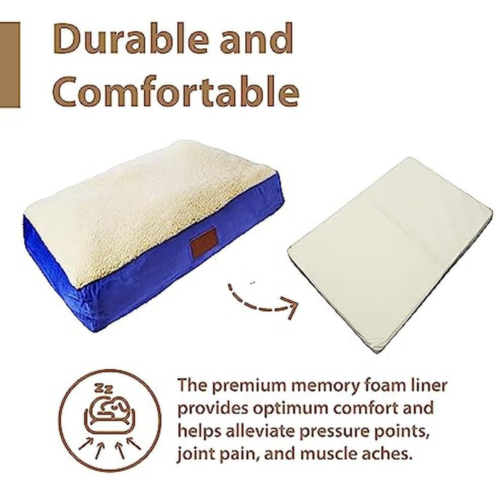 Ортопедичне собаче ліжко Ellie-Bo з піною з пам'яті, з чохлом з штучної замші та штучного хутра, блакитне та біле, розмір M, 71 x 48 x 6 см, для собачого клітки 76 см - [71 x 48 x 6 см] Блакитна замша/Штучне хутро