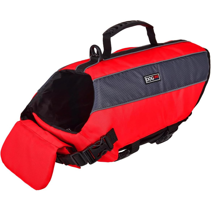 Рятувальний жилет для собак Dogline, для плавання та катання на човні, яскравий колір з світловідбиваючими смугами, сітчастий живіт для стікання води та сушіння, ручка для перенесення, обхват 66-86 см, червоний