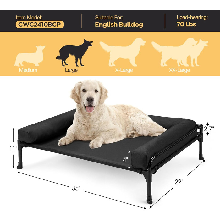 Лежанка для собак Veehoo Outdoor - чорна, 74x46x18 см, знімний бортик, для маленьких собак, вологостійка, для подорожей