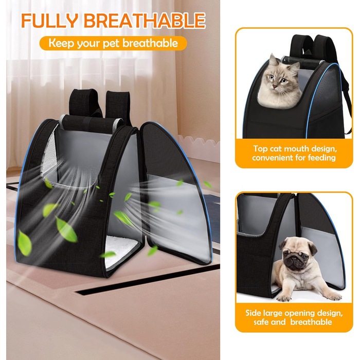 Рюкзак для тварин Allsopets: складаний рюкзак для котів та собак, дихаючий, знімний килимок. Ідеально для подорожей, прогулянок та хатніх потреб. (Чорний, Синій)