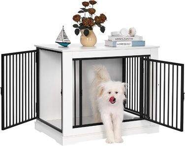 BEWISHOME Клітка для собак, 81 см, дерев'яна, з 3 дверцятами, біла, для дому, Beistelltisch (табличка), 81x55x67.5 см, EMGL03W