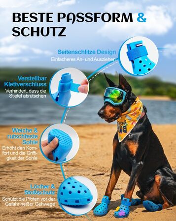 Чоботи для собак: захист лап, водонепроникні, зручні, дихаючі, антиковзні, легкі в догляді. Підходять для літа та зими (M, Blue)