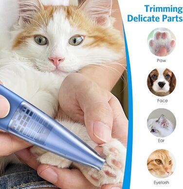 Триммер для собак Brifit з функцією всмоктування волосся, 2 швидкості, тиха машинка, USB-зарядка, для догляду за лапами, вухами, очима, обличчям, без розлітання волосся, блакитний