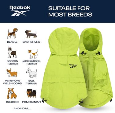 Reebok Дощовик для собак з капюшоном, водонепроникна куртка для малих і великих порід, регульований шнурок, легкий і гіпоалергенний