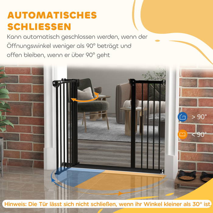 PawHut Door Gate Gate, Шлагбаум, 74-80/87-94 см, Сходові ворота для домашньої тварини, Ворота для собаки в т.ч. різні надставки, Захисні ворота без свердління, Метал, Пластик, Чорний | Аосом