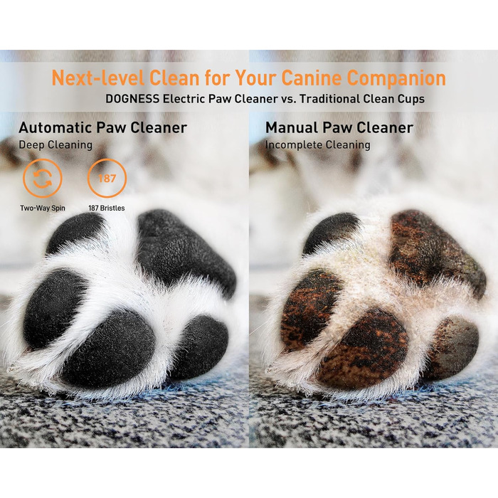 Автоматичний мийник лап для собак великих порід DOGNESS, мийка лап з силікону, USB-швидка зарядка, 360° миття та масаж лап, білий