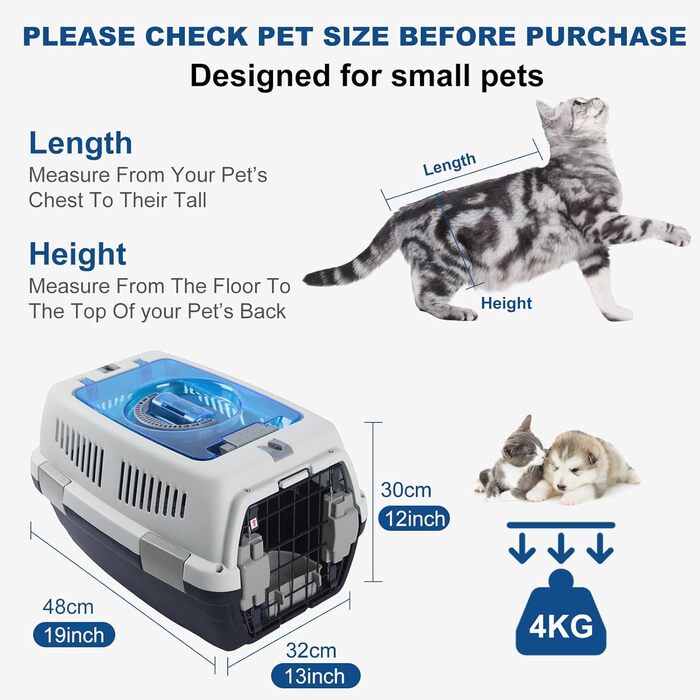 PETCUTE Транспортний бокс для собак та котів: міцний, дихаючий, з зручною ручкою, складний, до 6 кг, сірий+чорний