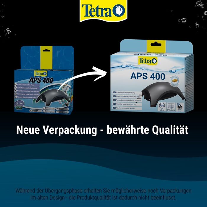 Tetra APS 400 - Тиха мембранна повітряна помпа для акваріумів 250-600 л, чорна