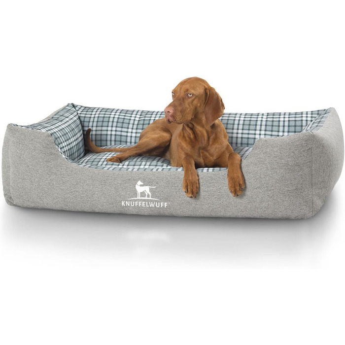 Ліжко для собак Knuffelwuff Dreamline XXL з велюру, 120 x 85 см - знімний чохол, легко мити, для великих, середніх та маленьких собак (Сірий/Зелений)