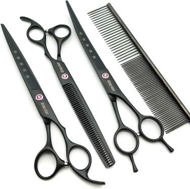 Набір професійних ножиць для грумінгу тварин Kingstar 8.0 дюймів (3 шт.) - прямі, витончувальні, вигнуті + гребінець