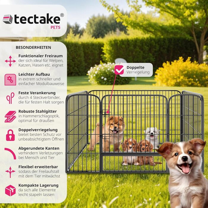 Загорожа для цуценят Tectake 70 см, 4 секції, складна, чорна, вольєр для собак, котів, кроликів, гризунів, з дверцятами