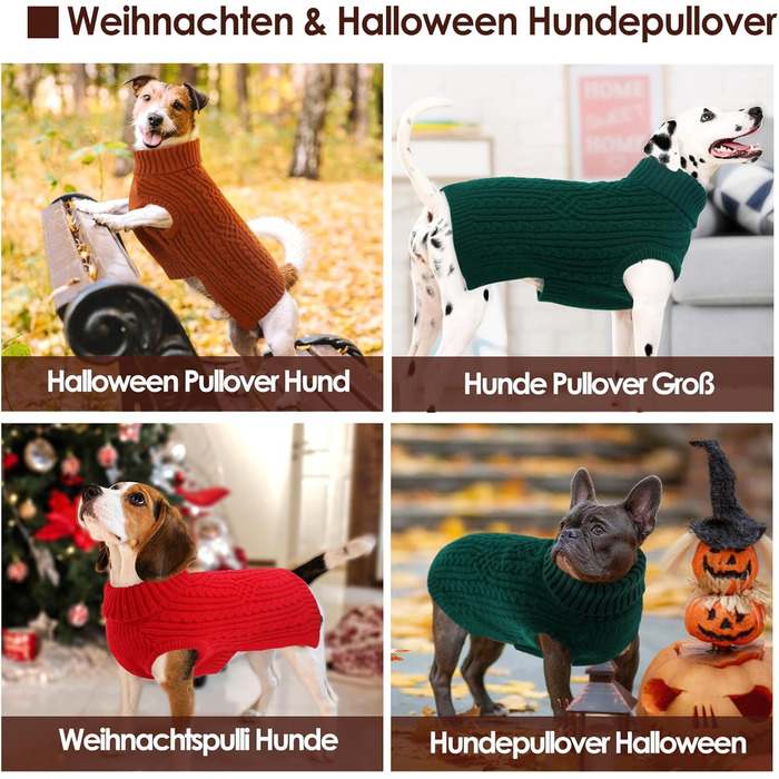 Пуловер для собак AOFITEE, теплий пуловер з коміром-гетром для такс та маленьких собак, зимовий пуловер для собак, колір цегляний (L)