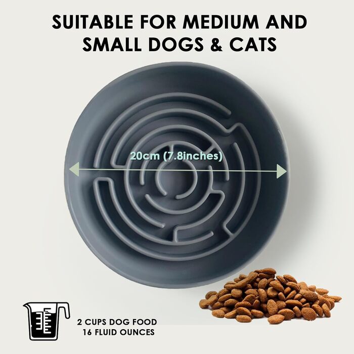 Миска для собак Slow Feeder, силіконова миска для тварин з присоскою, антизадушливий дизайн, підходить для собак маленьких та середніх порід (сіра)