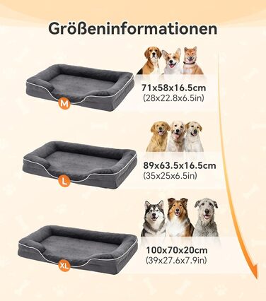 Ортопедичне ліжко для собак великих порід, м'яке, з антиковзною основою, дихаюче, сіре, 100x70x20 см