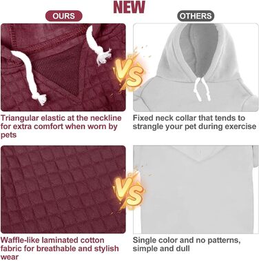 Світшот для собак BEAUTYZOO з вафельним малюнком - теплий одяг для осені та зими для собак різних розмірів (S, M, L) - светр з капюшоном та кишенею для Бульдога, Пітбуля та інших порід, розмір M (обхват грудей: 55.5 см), бордовий