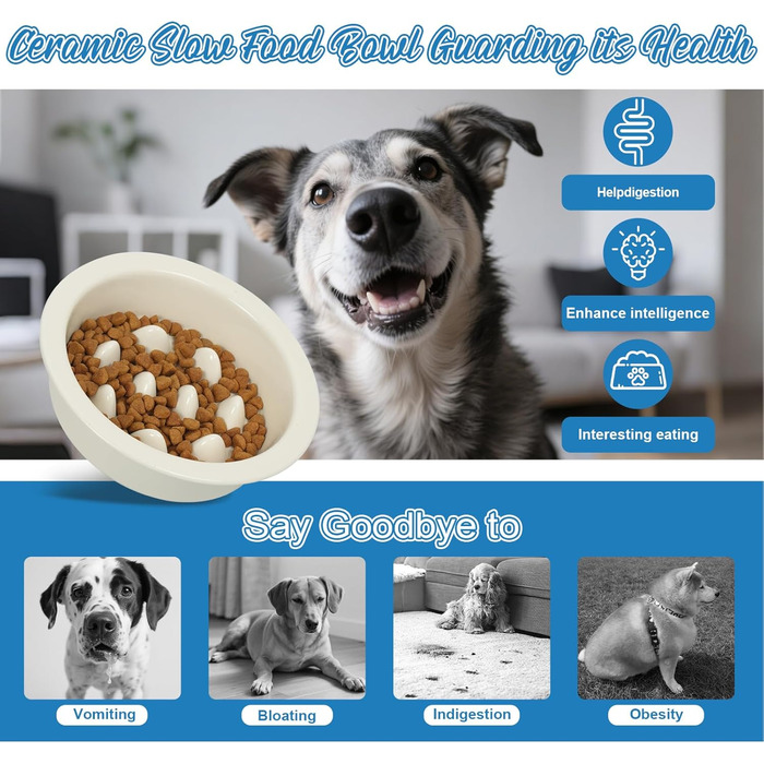 Миска для собак Slow Feeder з антиковзким покриттям, кераміка, для маленьких та середніх порід