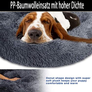 Кругле собаче ліжко-гніздо XL з ортопедичної піною Memory Foam. М'яке, антистресове, для великих та середніх собак. Темно-сірий колір.