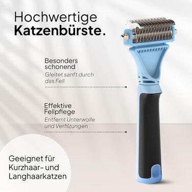 Гребінець для котів Pretty Paw®: м'яке видалення шерсті, проти ковтунів. Підходить для довгошерстих та короткошерстих котів. Масажна підшерсткова щітка. Нова, блакитна!