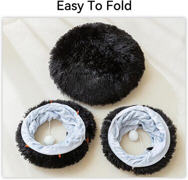 Туннель-лежанка для котів HIPIPET з плюшу, чорного кольору, для закритих приміщень, багатофункціональна іграшка для кошенят, середніх та великих котів