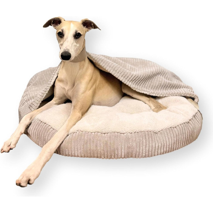 4L Textil Hundebett Vigo з капюшоном: лежанка-будка для собак, ковдра, кошик, спальний мішок, лежанка з корду, подушка для собак середніх розмірів (Бежевий, 90 x 90 x 12 см)