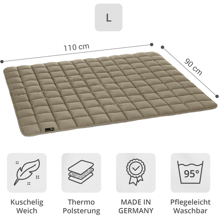 Килимок для собак Pointer 130 x 110 см, м'який та зносостійкий - легко миється до 95°C, захист підлоги та дивану - підходить для використання на вулиці (L - 110x90 см, золотисто-коричневий)