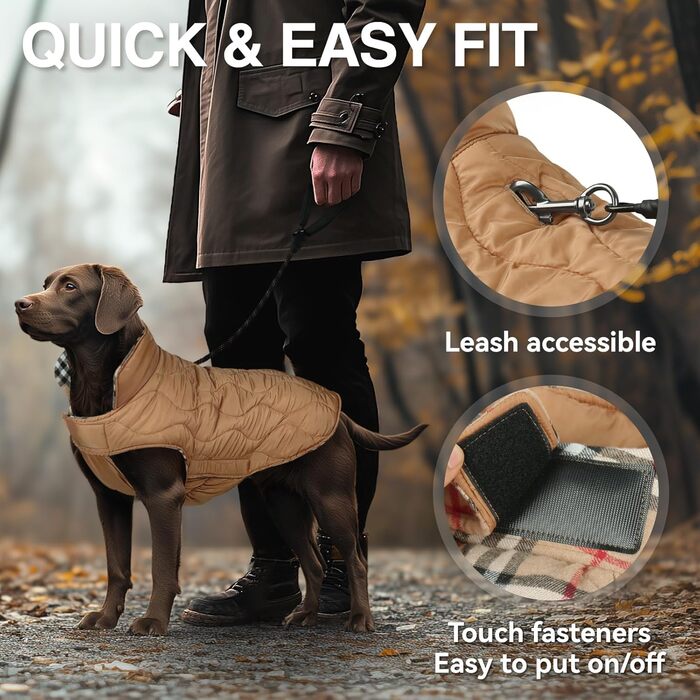 Теплий зимовий одяг для собак VIVAGLORY Softjoy: куртка з бавовни-камелот, бавовна, розмір M, хакі (2 в 1)