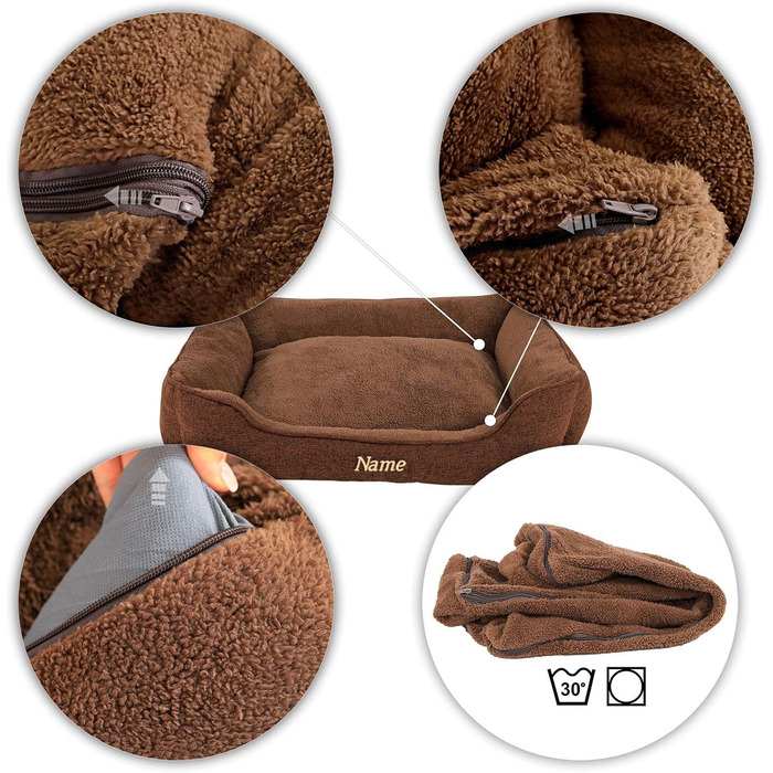 М'яке ліжко для собак та котів Lionto знімний чохол, 110x80 см, коричневе, з антиковзким дном