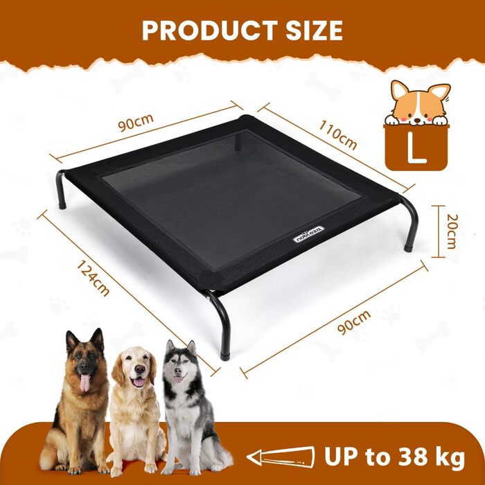 Зручне лежанка для собак Nobleza Hundeliege Outdoor, великий розмір, для вулиці та кемпінгу, з піднятим бортиком, чорний, 105x80x20 см (124x90x20 см)