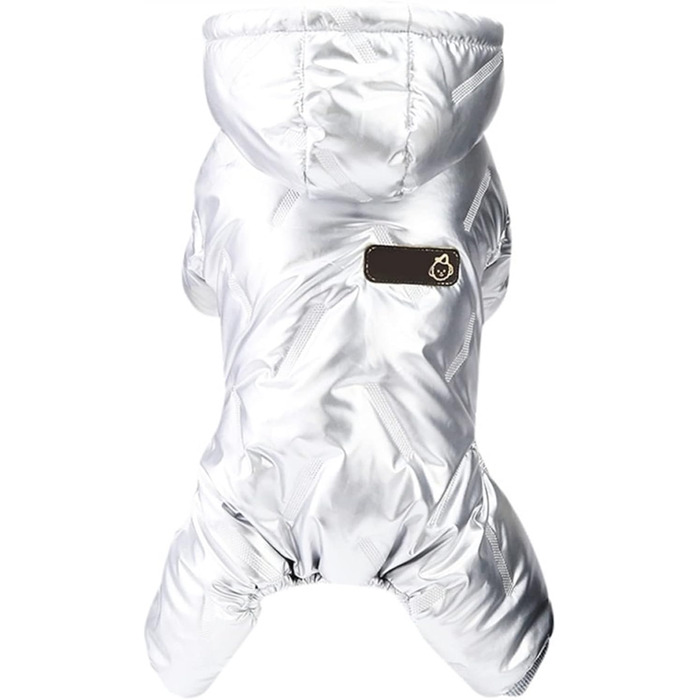 Зимовий теплий комбінезон для собак з ніжками та капюшоном, розмір M, колір Silver. Тепла водонепроникна куртка для маленьких собак та цуценят, бавовна