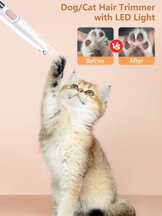 Триммер для догляду за лапами собак та котів з LED-підсвічуванням, USB-C, тихий, водонепроникний