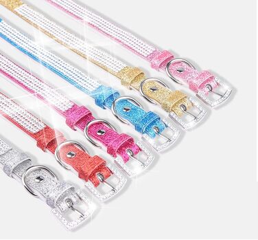 Нашийник для собак Bbmmayy зі стразами, блискучий, з кристалами та діамантами, шкіряний нашийник для маленьких тварин, цуценят (XS, сріблястий)